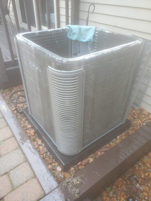 Completed scheduled cooling system maintenance on residential air conditioning unit. Performed comprehensive inspection of outdoor condenser unit, including examination of compressor assembly, refrigerant lines, electrical connections, and mounting components. Verified proper operation of all system components and documented equipment condition through photographic records.