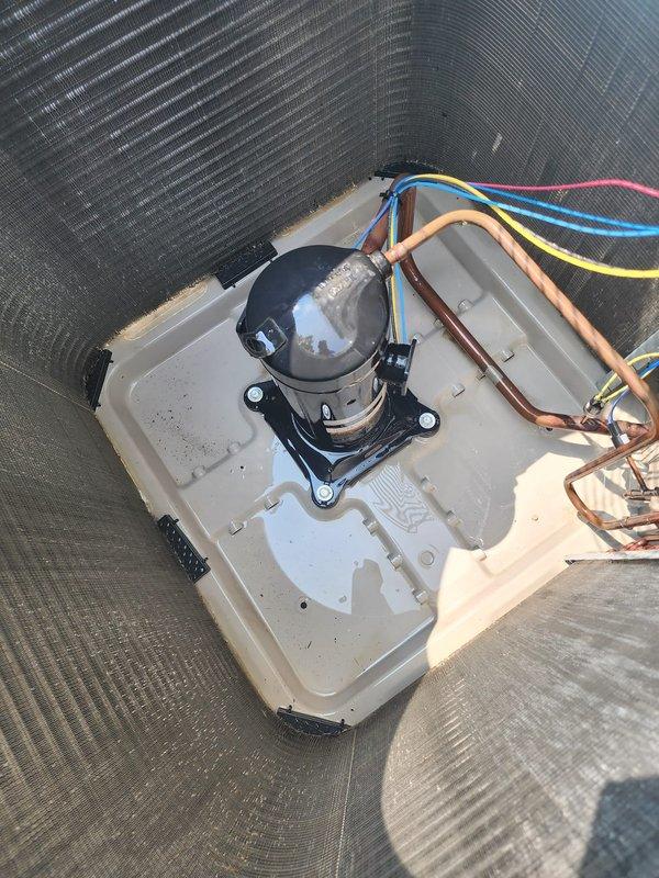 Completed AC maintenance 3-5 on residential split system. Inspected outdoor condenser unit and indoor compressor assembly, verified all refrigerant lines and connections secure, and documented equipment condition with photos showing normal operational wear patterns.