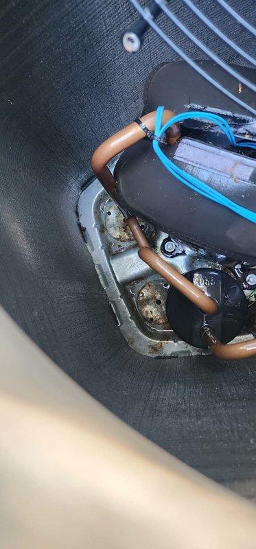 Completed scheduled preventive maintenance on outdoor air conditioning unit. Performed standard inspection of condensing unit including evaluation of fan operation, refrigerant line connections with foam insulation, and overall system condition. Unit showed normal weathering with minor dirt accumulation on exterior surfaces and coil area; no immediate service concerns identified during inspection.