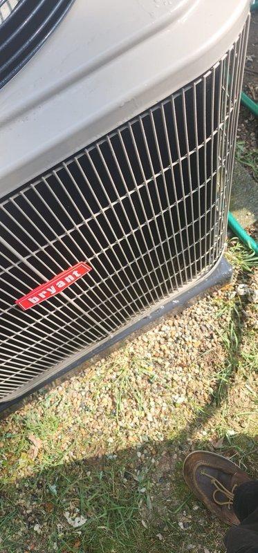 Completed comprehensive AC maintenance on outdoor heat pump unit. Performed visual inspection of condenser coil, fan assembly, compressor, and refrigerant lines. All components found in operational condition with normal outdoor weathering present. Unit exterior cleaned and debris removed from surrounding area to ensure proper airflow and system efficiency.