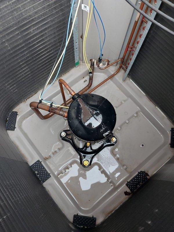 Completed scheduled preventive maintenance on residential air conditioning system. Inspected outdoor condensing unit, verified proper operation of compressor and associated refrigerant lines, checked condensate drain pan for proper drainage, and examined all electrical connections. All components found operating within normal parameters with no deficiencies noted.
