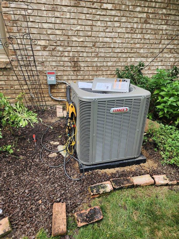 Completed full HVAC system replacement including installation of Lennox furnace, air conditioning condenser unit, S40 smart thermostat, and whole-home humidifier. Successfully reconnected interruptible service to system and verified all components are operating within manufacturer specifications.