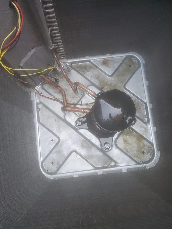 Completed scheduled preventive maintenance on residential split-system air conditioning unit. Performed comprehensive inspection of outdoor condenser unit including examination of compressor, refrigerant lines, electrical connections, and cabinet condition. Verified proper operation of all components, checked refrigerant line connections for signs of leakage or deterioration, and confirmed secure mounting of compressor assembly. Unit found to be operating within normal parameters with no immediate service needs identified.
