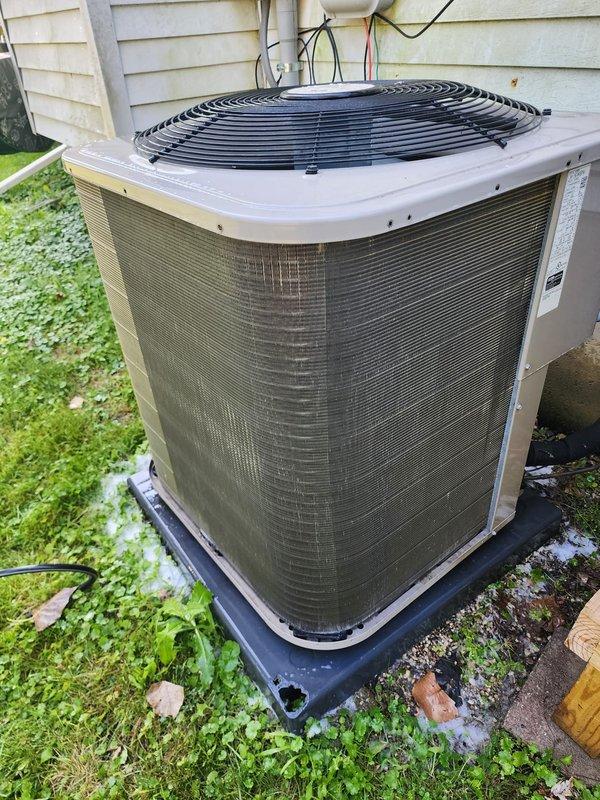 Completed scheduled cooling system maintenance and tune-up on residential air conditioning unit. System was operating properly upon arrival. Performed comprehensive inspection of outdoor condenser unit including compressor, fan motor, and heat exchanger coils. Verified all electrical connections, checked refrigerant lines for proper insulation and condition, and confirmed condensate drainage. All components tested within normal operating parameters and system left in proper working order.