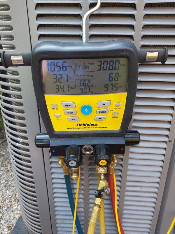 Performed comprehensive cooling season maintenance on residential air conditioning system. Utilized refrigerant recovery equipment and manifold gauge set to measure system pressures and temperatures, then adjusted refrigerant charge to manufacturer specifications for optimal performance and efficiency. Inspected compressor, refrigerant lines, electrical connections, and internal components to ensure proper operation.