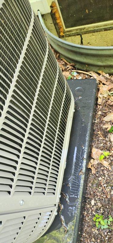Completed routine air conditioning maintenance on outdoor condensing unit as part of prepaid service agreement. Performed standard inspection of fan assembly, motor housing, and electrical components. Noted significant corrosion and rust on motor mounting bracket and housing, as well as debris accumulation around unit base. Unit currently operational with no immediate service concerns identified during this maintenance visit.