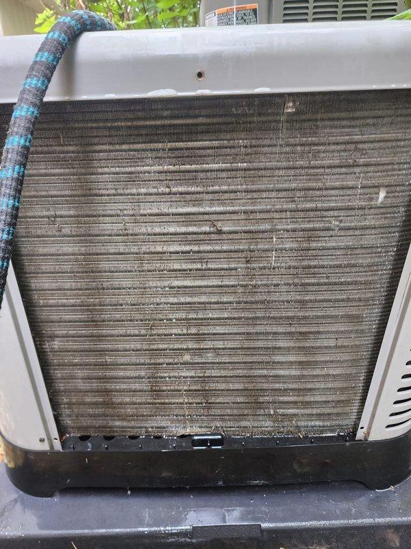 Completed routine A/C maintenance including replacement of dirty air filter and successfully freed a stuck bedroom vent to restore proper airflow. Inspected outdoor condensing unit and indoor evaporator coil, noting moderate dust accumulation on both components but all mechanical and electrical systems operating within normal parameters.