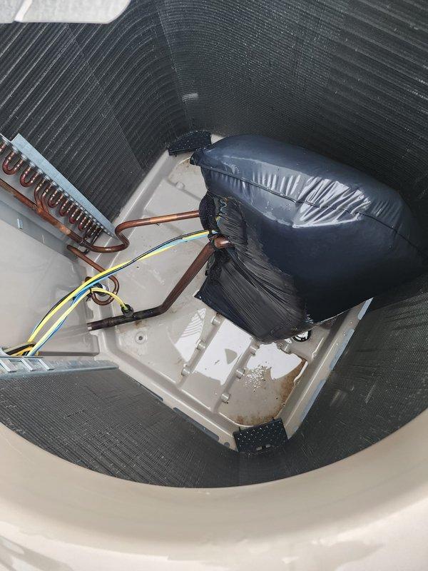 Completed routine preventive maintenance on residential air conditioning system. Performed comprehensive inspection of outdoor condenser unit, including visual assessment of cabinet condition, protective grilles, and mounting pad. Removed top access panel to inspect internal components, including compressor, electrical connections, refrigerant lines, and copper coil assembly. Verified proper wire connections, checked for signs of wear or damage, and confirmed unit readiness for cooling season. System operational with no deficiencies noted.