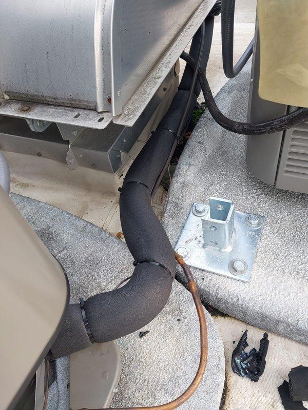 Completed warranty callback to address failed inspection items on HVAC installation. Replaced rooftop lineset insulation with UV-resistant material meeting minimum R4 requirements and installed continuous insulation on refrigerant lines near first floor furnace to meet code specifications. Documented all corrective work with photographs per warranty requirements.
