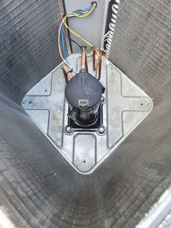Completed routine preventative maintenance on residential split-system air conditioning unit. Performed comprehensive inspection of outdoor condenser unit including compressor, refrigerant lines, electrical connections, and heat exchanger coils. All components found operating within normal parameters with proper refrigerant flow through copper lines and secure electrical terminations observed at compressor assembly.