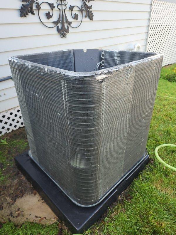 Completed routine preventative maintenance on residential split-system air conditioning unit. Performed comprehensive inspection of outdoor condenser unit including compressor, refrigerant lines, electrical connections, and heat exchanger coils. All components found operating within normal parameters with proper refrigerant flow through copper lines and secure electrical terminations observed at compressor assembly.