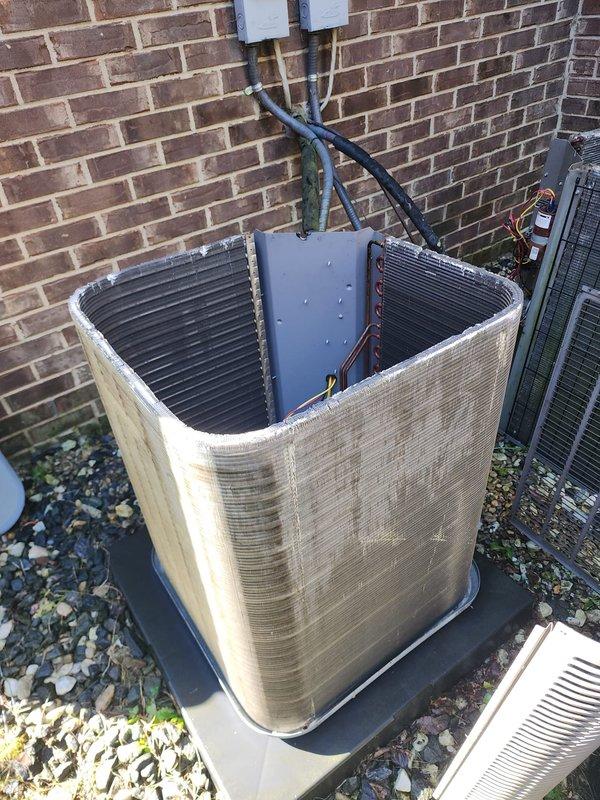 Completed yearly maintenance tune-up on residential air conditioning system. Performed comprehensive inspection of outdoor condenser unit, including examination of compressor, refrigerant lines, electrical connections, and heat exchanger coils. System confirmed operational with all components functioning properly, though technician noted potential need for future leak search as previously indicated.