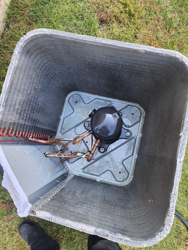 Completed preventative maintenance and tune-up on 3-year-old outdoor air conditioning condenser unit. Performed comprehensive system inspection, cleaned condenser coils, checked refrigerant lines and electrical connections, verified proper operation of all components. Unit operating within normal parameters with no issues identified.