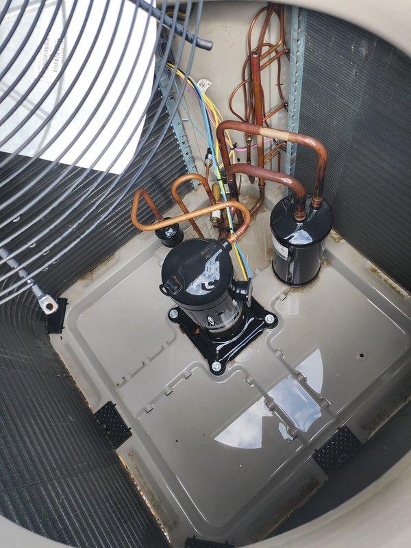 Completed preventive maintenance inspection on outdoor condensing unit as part of cooling season service agreement. Performed comprehensive system evaluation including visual inspection of condenser coils, compressors, refrigerant lines, electrical connections, and fan operation. Unit found to be in good operating condition with all components functioning properly and no immediate service needs identified.