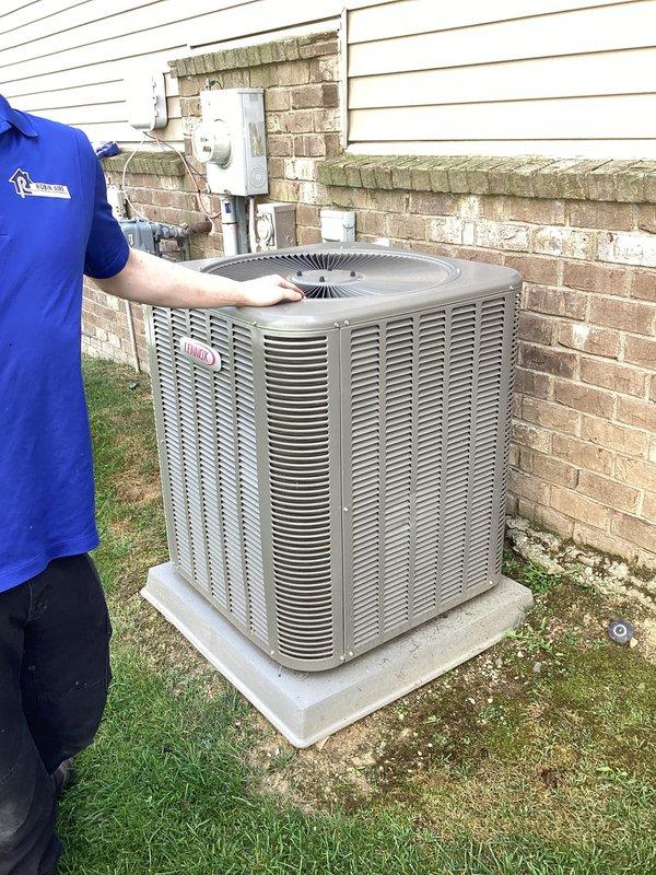 Conducted comprehensive site evaluation for complete HVAC system replacement at residential property. Assessed existing Lennox outdoor condensing unit, electrical disconnect, and associated components including conduit routing and junction boxes. Documented current equipment placement on concrete pad, verified electrical service configuration, and photographed installation conditions to prepare detailed replacement estimate with equipment specifications and scope of work.