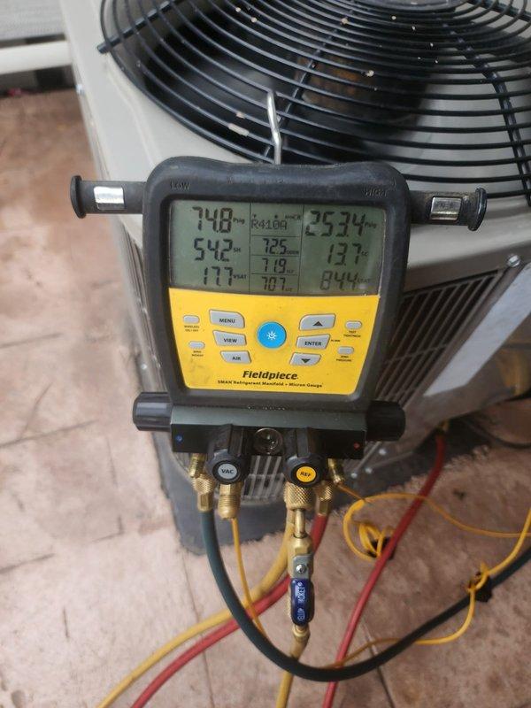 Responded to no-cooling complaint following previous day's coil replacement. Upon arrival, performed system diagnostics using manifold gauges to verify refrigerant pressures and temperatures. Inspection revealed system was operating but required verification of proper refrigerant charge and airflow through newly installed evaporator coil. Checked all refrigerant line connections at indoor unit for proper installation and verified condensate drain was clear and functioning. Measured operating pressures at outdoor condensing unit, confirmed compressor operation, and verified fan motor performance. System found to be operating within manufacturer specifications with adequate airflow at supply registers. Documented all readings with diagnostic equipment showing normal superheat and subcooling values, indicating proper refrigerant charge post-coil replacement.