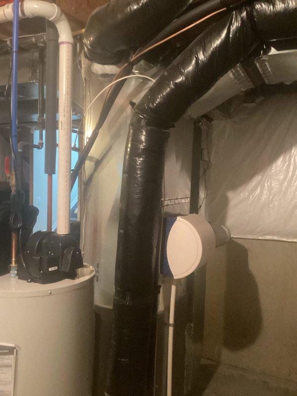 Conducted replacement estimate for residential HVAC system after customer declined diagnostic service due to failed AC compressor. Assessed existing Lennox furnace installation and associated ductwork, refrigerant lines, and ventilation components in basement mechanical room. Documented current system configuration including insulated ductwork, copper refrigerant piping, PVC exhaust venting, and overall equipment layout to prepare comprehensive replacement quote for new air conditioning system.
