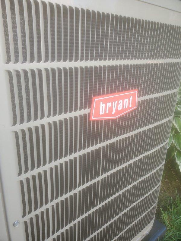 Completed scheduled AC maintenance on Bryant outdoor condensing unit. Performed standard 10-12 point inspection including visual examination of compressor, refrigerant lines, electrical connections, and condenser coil condition. Unit operating within normal parameters with all components functioning properly at time of service.