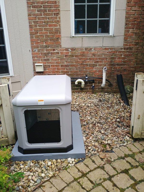 Completed replacement installation of Briggs & Stratton 26kW standby generator unit at residential property. Removed existing generator system and installed new unit on concrete pad against brick exterior wall, establishing all necessary electrical connections, gas line hookups, and exhaust routing per manufacturer specifications and local code requirements.