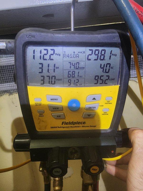 Completed preventative maintenance on residential air conditioning system. Performed comprehensive inspection of air handler unit, verified blower motor operation, and checked electrical connections and controls. Utilized refrigerant manifold gauges to measure system pressures and temperatures, confirming proper refrigerant charge and system performance within manufacturer specifications.