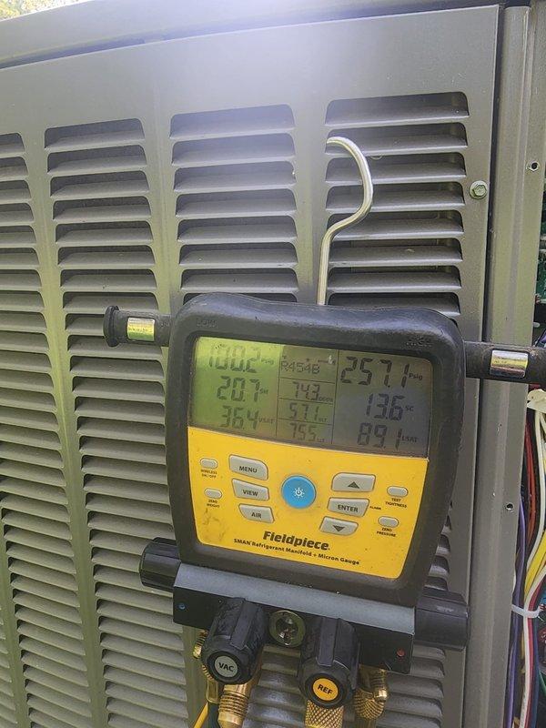 Completed routine cooling season preventive maintenance on residential air conditioning system. Performed comprehensive AC tune-up including system diagnostics with digital manifold gauges, measured refrigerant pressures and temperatures across the system, verified proper operating parameters, and inspected outdoor condenser unit. All components found operating within normal specifications with no deficiencies noted; system performing efficiently and ready for cooling season operation.