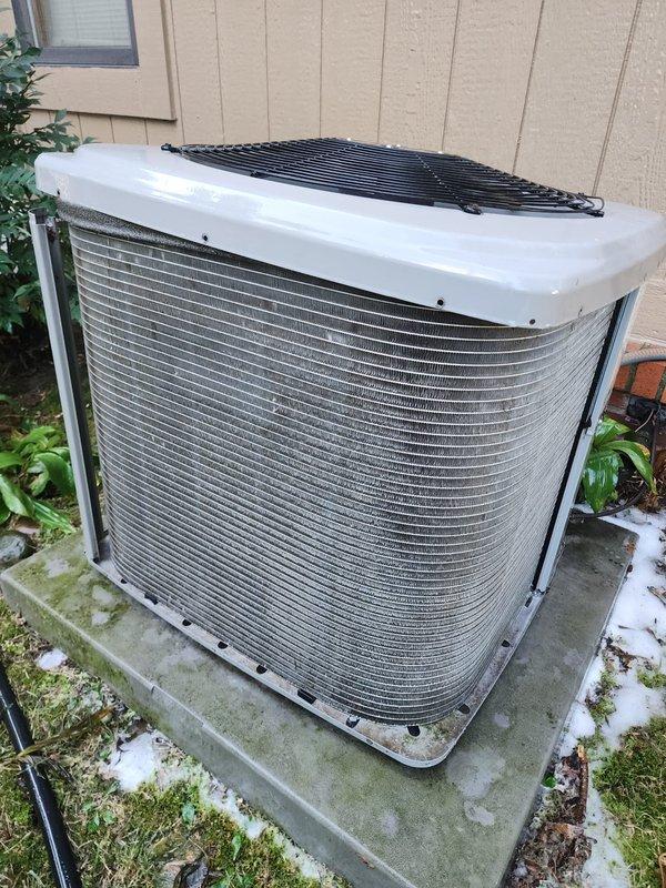 Completed routine preventive maintenance on residential air conditioning system as part of prepaid maintenance plan. Performed comprehensive AC tune-up including inspection of outdoor condenser unit, compressor assembly, refrigerant lines, and electrical connections. All components found operating within normal parameters with condenser coils, copper refrigerant lines, and compressor in good condition. No issues identified during inspection.