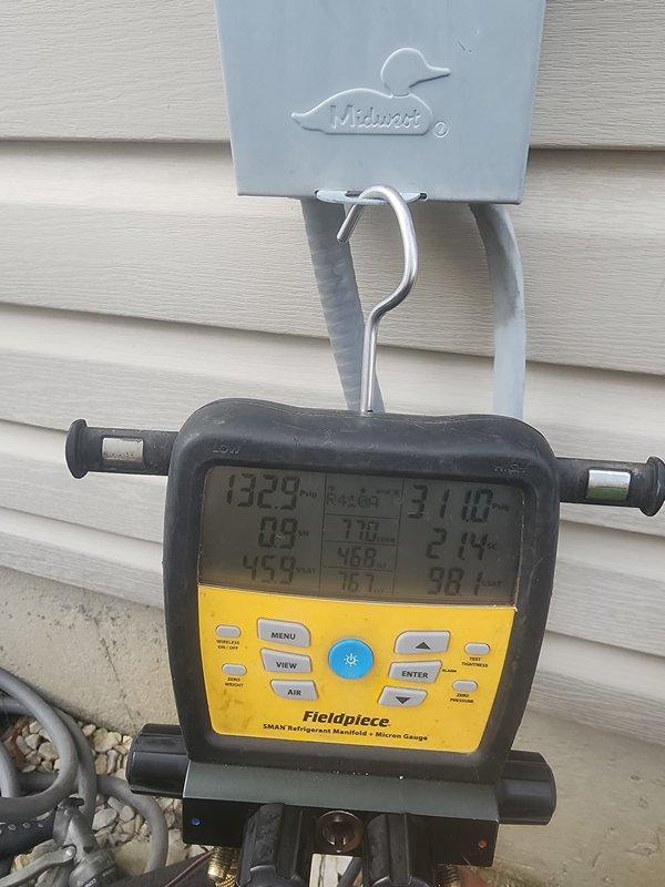 Performed scheduled maintenance on residential air conditioning system. Conducted system diagnostics using refrigerant manifold and micron gauge to verify proper pressures and temperatures. Inspected outdoor condensing unit, refrigerant lines, electrical connections, and drain pan operation to ensure optimal system performance.