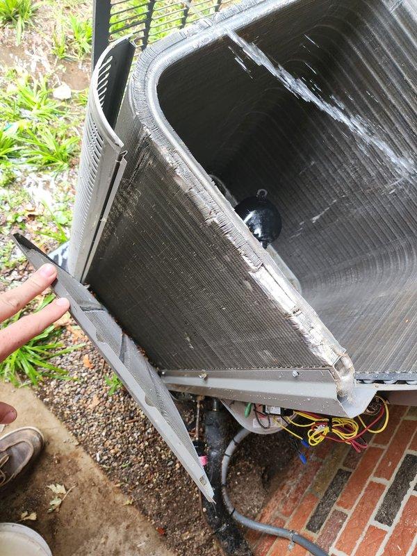 Completed scheduled AC maintenance on residential split system. Performed comprehensive inspection of indoor evaporator coil unit and outdoor condensing unit, including examination of refrigerant lines, electrical connections, and heat exchanger components. All coils, copper line sets, wiring connections, and mechanical components found to be intact and operational with normal wear patterns for system age.
