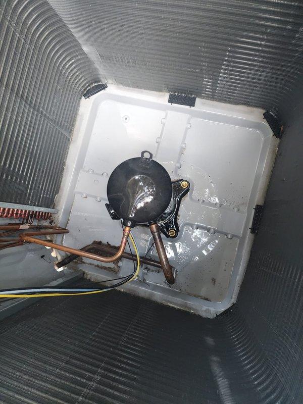 Completed routine AC maintenance on residential condensing unit. Performed comprehensive system inspection, cleaned condenser coils, checked refrigerant lines and electrical connections, verified compressor operation, and documented equipment condition with interior and exterior photographs showing all major components functioning properly.