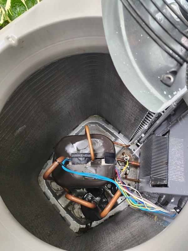 Completed comprehensive cooling system maintenance on residential AC unit. Performed condenser coil cleaning using pressurized water to remove accumulated dirt and debris from exterior fins, ensuring optimal heat transfer efficiency. Inspected internal components including refrigerant lines, electrical connections, and heat exchanger coils, verifying all systems operating within normal parameters.