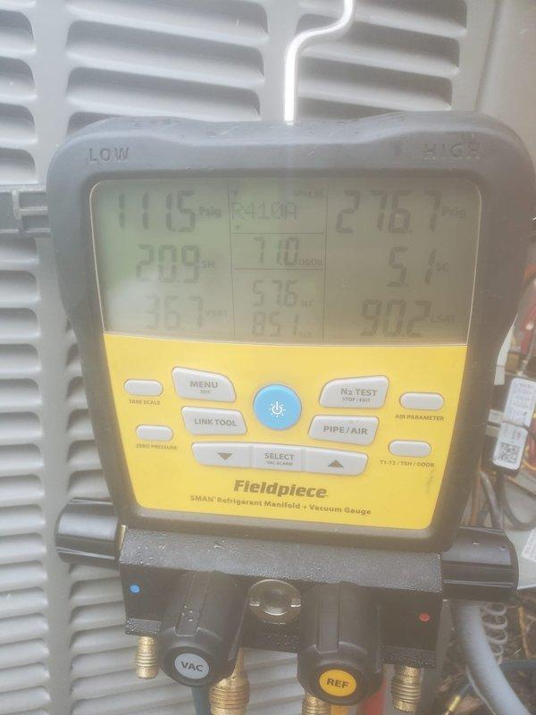 Performed comprehensive tune-up on residential HVAC system including both furnace and air conditioning units. Conducted refrigerant pressure and temperature diagnostics using digital manifold gauge, verifying proper system charge and operating parameters within manufacturer specifications. Inspected condensate drain pan, refrigerant lines, and electrical connections; all components found in good working condition with normal condensation present, indicating proper system operation.