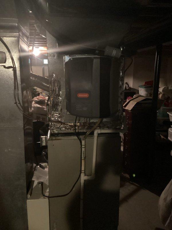 Completed comprehensive replacement estimate for residential HVAC system including outdoor condensing unit and indoor air handling equipment. Documented existing equipment configuration, measured installation area dimensions, assessed electrical service compatibility, and photographed current system setup to provide accurate replacement specifications and equipment recommendations.