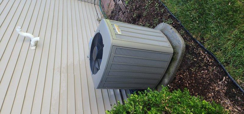 Completed comprehensive AC tune-up on 3-year-old outdoor condensing unit with no reported issues. Performed standard preventive maintenance protocol including refrigerant level verification, electrical connection inspection, condenser coil cleaning, fan motor operation check, and thermostat calibration. Unit operating within manufacturer specifications with all components functioning properly.