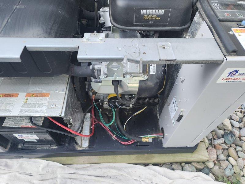 Completed scheduled maintenance on Vanguard 93G generator unit. Performed comprehensive inspection of mechanical and electrical components, including valve controls, wiring connections, and copper tubing with brass fittings. Removed and replaced worn bearings from the motor assembly. Checked fluid reservoir levels and verified all safety labels and warning indicators were legible and properly displayed. Cleaned accumulated dirt and debris from housing and access panels. Confirmed all connections secure and unit operational upon completion.