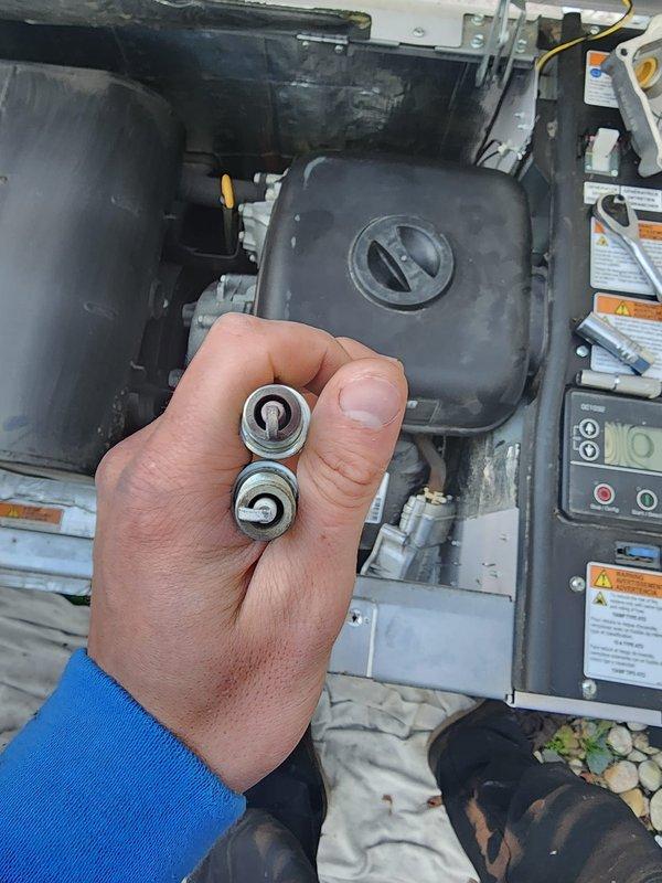 Completed scheduled maintenance on Vanguard 93G generator unit. Performed comprehensive inspection of mechanical and electrical components, including valve controls, wiring connections, and copper tubing with brass fittings. Removed and replaced worn bearings from the motor assembly. Checked fluid reservoir levels and verified all safety labels and warning indicators were legible and properly displayed. Cleaned accumulated dirt and debris from housing and access panels. Confirmed all connections secure and unit operational upon completion.