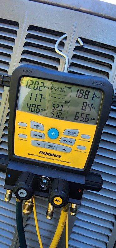 Completed comprehensive Worry Free Service Agreement maintenance on heating and air conditioning system. Performed thorough inspection of furnace components including burner assembly, heat exchanger, electrical connections, and control board, with all wiring harnesses and safety devices verified operational. Conducted air conditioning system diagnostics using manifold gauges, confirming R-410A refrigerant pressures and temperatures within manufacturer specifications at 406 PSI and 117°F, with system operating efficiently at measured parameters.