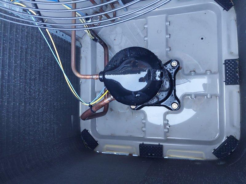 Completed routine AC maintenance on residential cooling system including inspection of outdoor condenser unit and associated components. Assessed customer's request regarding Ecobee thermostat compatibility with existing system and confirmed feasibility of upgrade. All equipment found operating within normal parameters with condenser fins, refrigerant lines, and electrical connections in serviceable condition.