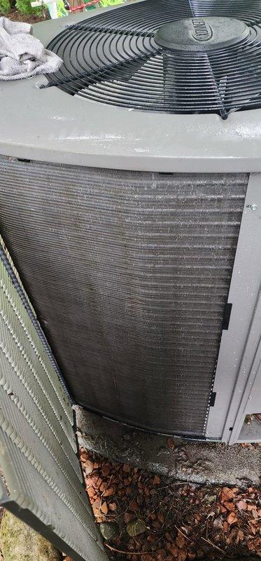 Completed scheduled preventative maintenance on residential air conditioning system as part of Worry Free Service Agreement. Performed comprehensive AC tune-up including inspection of outdoor condensing unit, verified proper operation of condenser fan and protective grille, and examined interior air handler components. Inspected refrigerant line insulation integrity, condensate drain pan for proper drainage and cleanliness, and ductwork connections. Unit showed normal outdoor weathering with no mechanical deficiencies noted. System operating within normal parameters with no issues identified or repairs required at time of service.