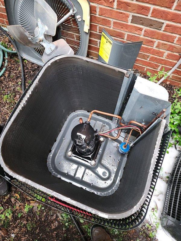 Completed comprehensive AC tune-up and maintenance inspection on residential outdoor unit as part of prepaid Worry Free Service plan. Performed standard preventive maintenance procedures including inspection of compressor, refrigerant lines, electrical connections, and fan assembly with top panel access. All components found in satisfactory operating condition with no issues identified or repairs required.