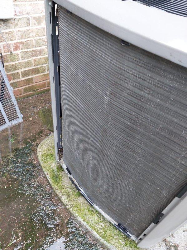 Completed scheduled AC maintenance on outdoor condensing unit. Performed visual inspection of compressor, refrigerant lines, electrical connections, and condenser coil. Unit operational with all components functioning within normal parameters at time of service.