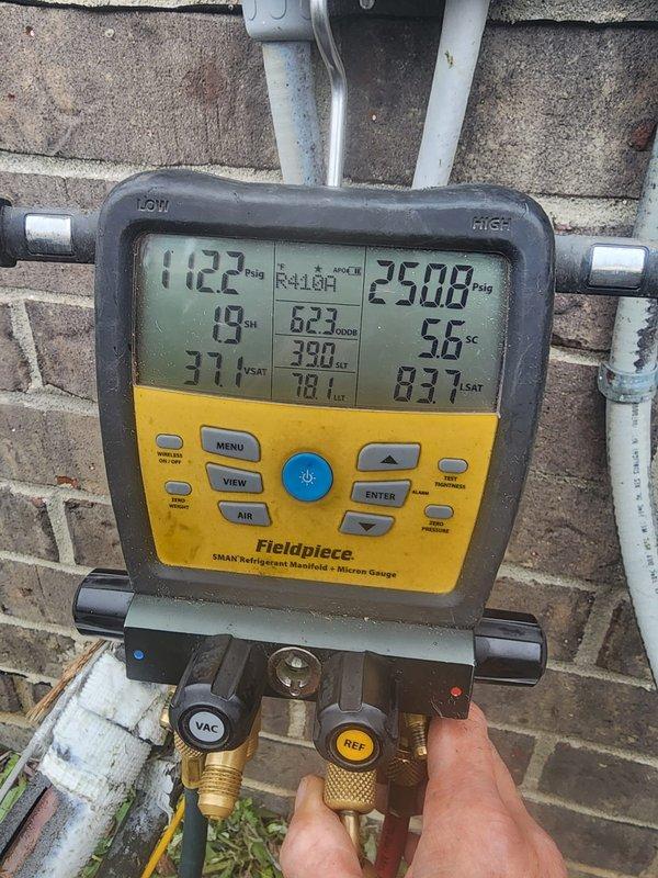 Completed comprehensive tune-up and maintenance service on residential HVAC system including furnace inspection in basement and outdoor AC condenser unit. Performed refrigerant pressure diagnostics using manifold gauges, recording system pressures and temperatures to verify proper charge levels and system performance. Inspected condenser coils, electrical connections, and all outdoor components; system operating within normal parameters with no issues identified.
