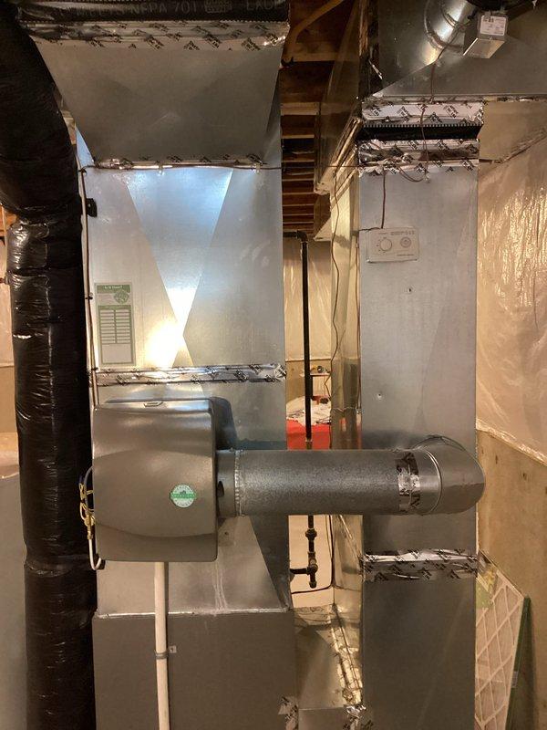 Serviced and repaired the whole-home humidifier unit mounted on the furnace system. Inspected the humidifier assembly, addressed operational issues, and verified proper water supply connections and drainage through the PVC piping system. Unit tested and confirmed to be functioning correctly with adequate humidity output.