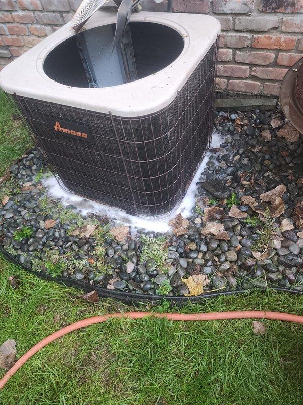 Completed comprehensive AC tune-up on Amana condensing unit under prepaid maintenance plan. Performed system diagnostics using digital gauges, recording operating temperatures and pressures to verify proper refrigerant charge and system performance. All components inspected and found operating within normal parameters with no issues identified.