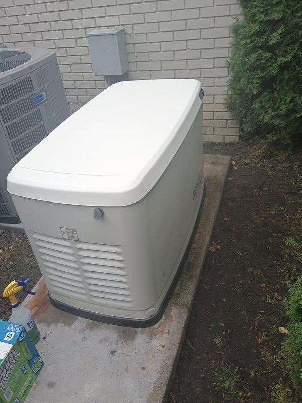 Completed routine preventative maintenance on residential standby generator unit. Inspected and replaced air filter components, verified proper operation of all mechanical systems, and confirmed unit readiness for automatic backup power operation.