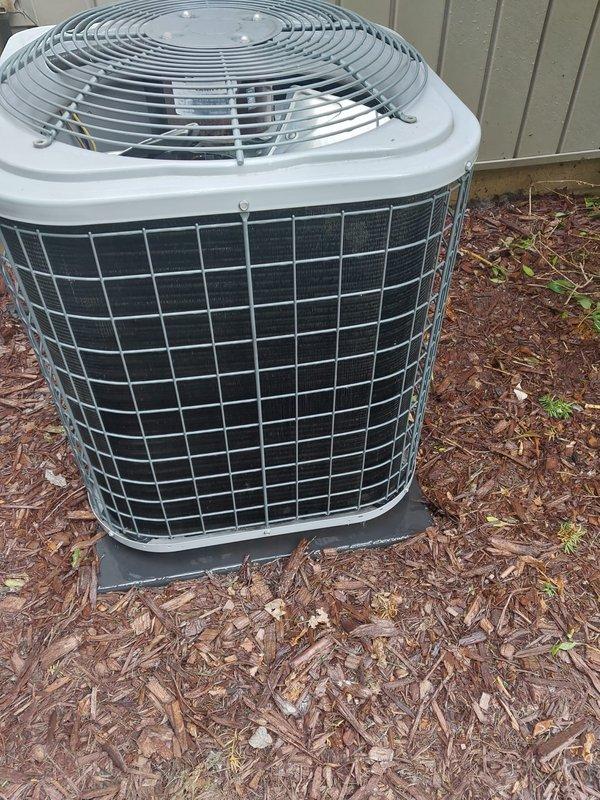 Completed annual cooling maintenance on outdoor air conditioning condenser unit as part of Worry Free Service Agreement renewal. Performed comprehensive inspection of compressor, fan assembly, copper refrigerant lines, electrical connections, and condenser coils. Unit found in good operating condition with all components functioning properly. Cleared debris from surrounding area and verified adequate airflow through protective mesh grilles. Customer also requested inspection of a water line connected to kitchen sink; assessed line for potential repair or replacement needs. Renewed service plan and scheduled next year's preventative maintenance visit.