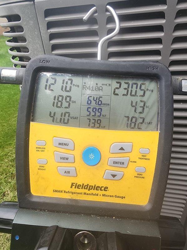 Completed scheduled cooling maintenance on residential air conditioning system. Performed comprehensive system diagnostics using refrigerant manifold gauge, verifying operating pressures, temperatures, superheat, and subcooling values to ensure proper refrigerant charge and system performance. Inspected condenser unit components including compressor, copper refrigerant lines, electrical connections, and wiring for proper operation and signs of wear.