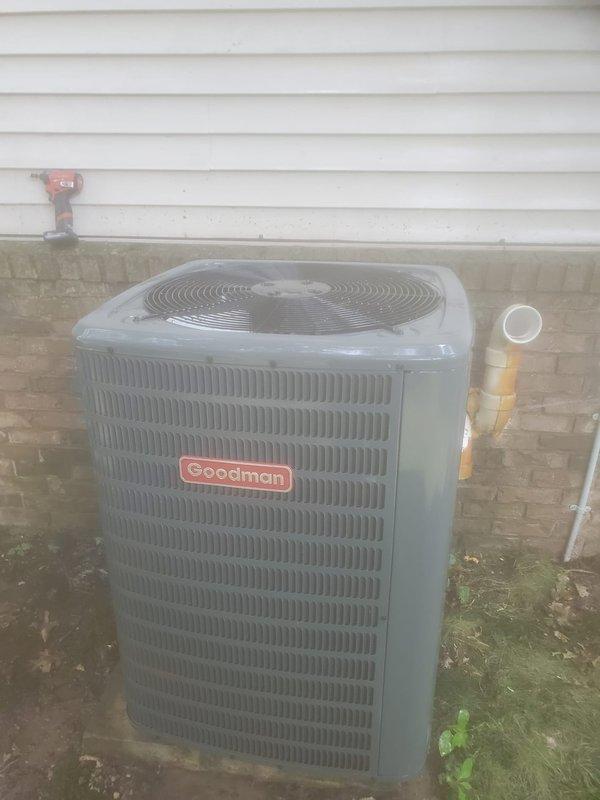 Completed comprehensive AC tune-up on Goodman outdoor condenser unit. Performed standard seasonal maintenance including inspection of electrical components, refrigerant levels, and compressor operation. Unit operating within normal parameters with no issues identified during service visit.