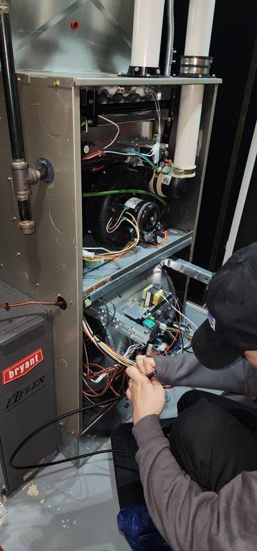Completed annual heating maintenance and tune-up on Bryant HVAC system. System was operating properly upon arrival. Performed comprehensive inspection of furnace components including blower motor assembly, control boards, electrical connections, and wiring. Verified proper operation of all mechanical and electrical systems, checked airflow through ductwork, and ensured unit safety controls were functioning correctly. System left in proper working condition with all access panels secured.