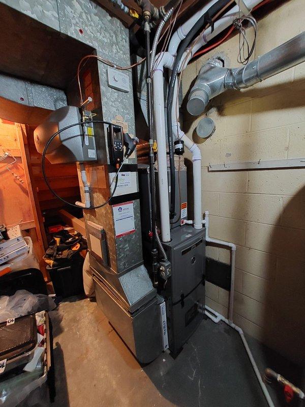 Completed scheduled heating maintenance under Worry Free Service Agreement. Performed comprehensive furnace inspection including air handler examination, burner assembly check, heat exchanger visual inspection, blower motor operation verification, and ductwork assessment. All systems tested and confirmed operational with no deficiencies noted. Equipment photographed for service documentation.