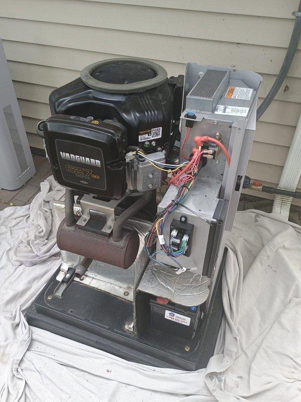 Completed scheduled maintenance on standby generator following extended 4-day operational period during recent power outages. Upon inspection, discovered failed ignition coils exhibiting severe corrosion and thermal degradation. Removed and replaced both defective ignition coils with OEM components. Disassembled Vanguard 627cc engine housing to access ignition system and electrical connections. Inspected all wiring harnesses, control module connections, and grounding points for damage or wear resulting from prolonged runtime. Cleaned and secured all electrical terminations. Reassembled unit, performed operational testing, and verified proper engine start sequence and power output. Generator returned to standby mode and confirmed ready for automatic transfer switch activation. All work performed under existing maintenance plan coverage.